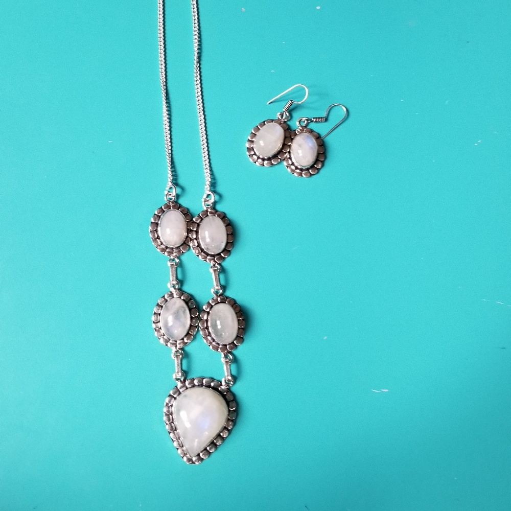 Moon stone sterling necklace & earrings Set